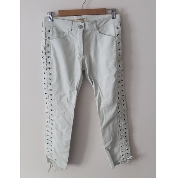 Isabel Marant for H&M Lace Up Leather Pants 26" / Size 6 / White Cigarette Fit - Picture 3 of 8